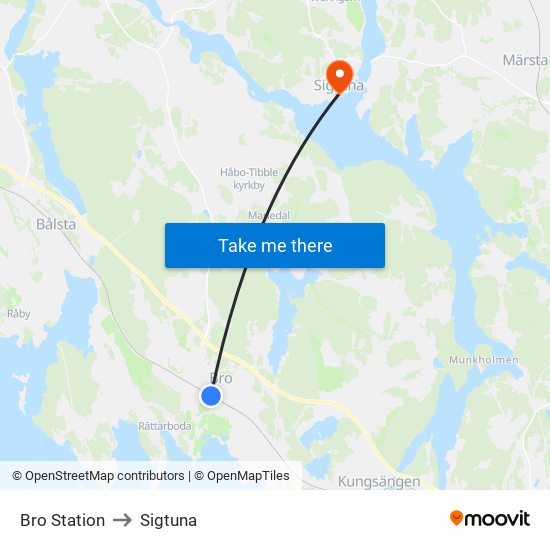 Bro Station to Sigtuna map