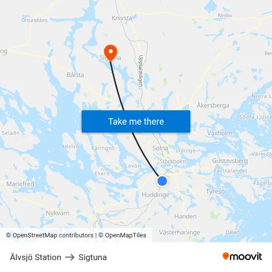 Älvsjö Station to Sigtuna map