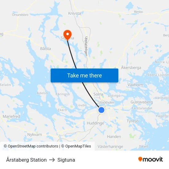 Årstaberg Station to Sigtuna map