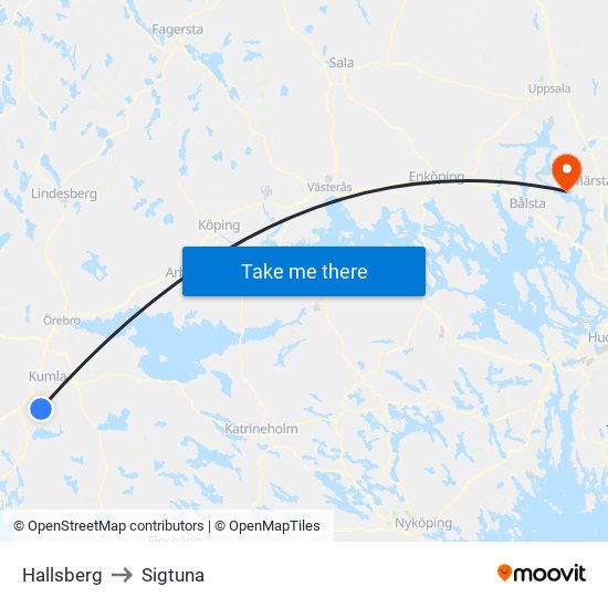 Hallsberg to Sigtuna map