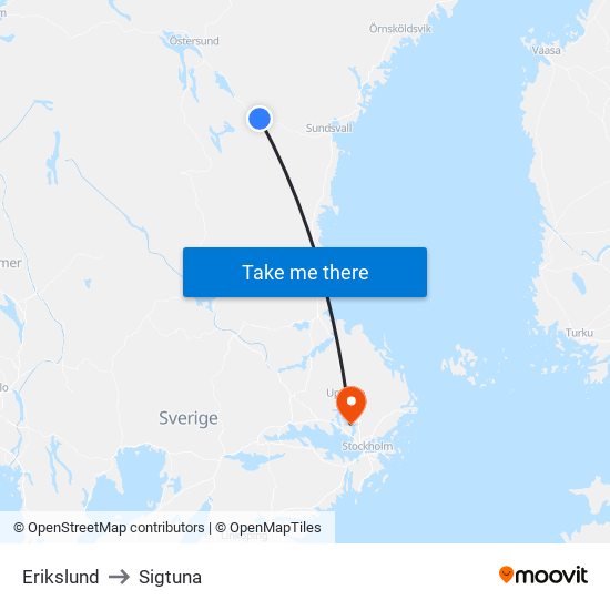 Erikslund to Sigtuna map