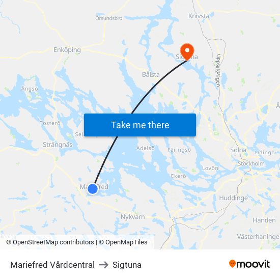 Mariefred Vårdcentral to Sigtuna map
