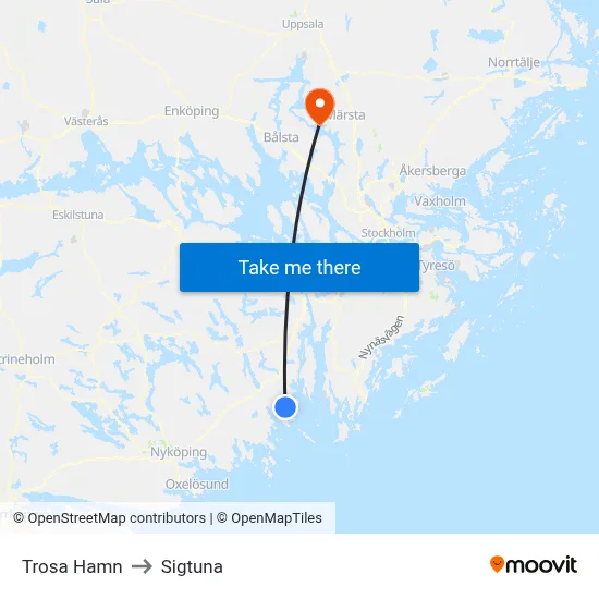 Trosa Hamn to Sigtuna map