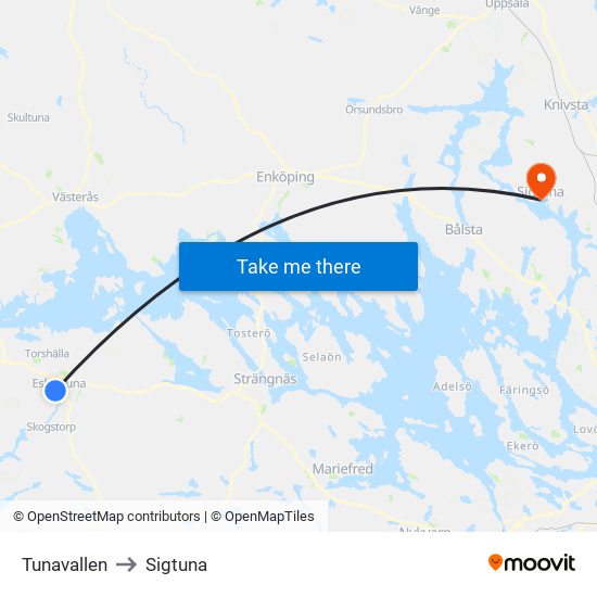 Tunavallen to Sigtuna map