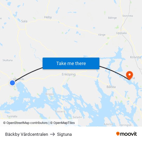 Bäckby Vårdcentralen to Sigtuna map