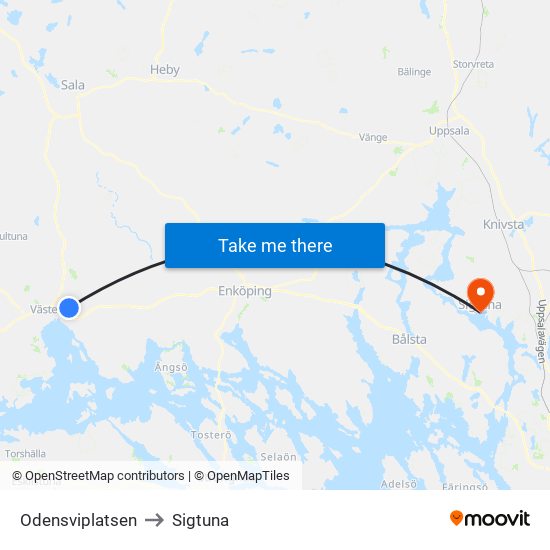 Odensviplatsen to Sigtuna map