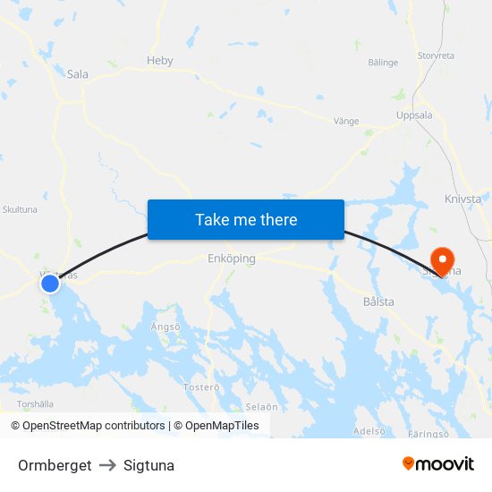 Ormberget to Sigtuna map