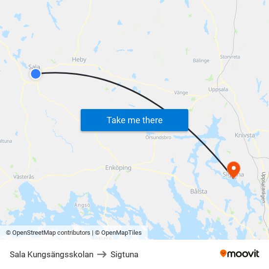 Sala Kungsängsskolan to Sigtuna map