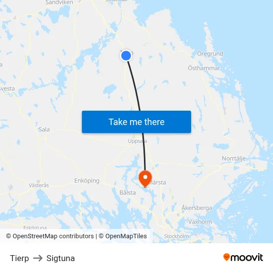 Tierp to Sigtuna map
