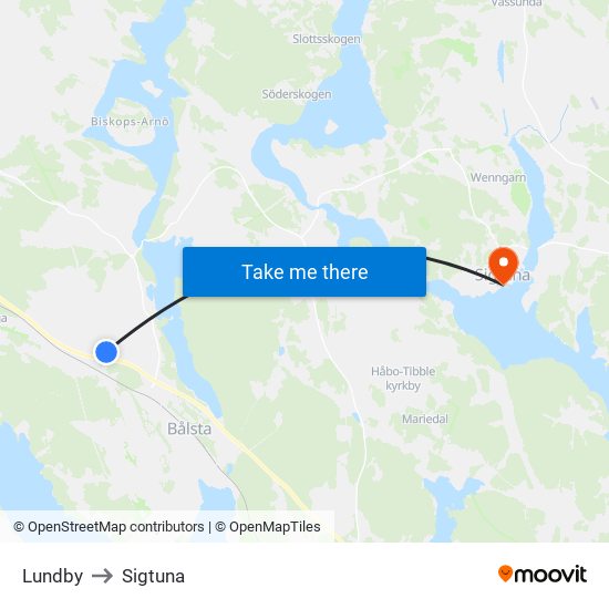 Lundby to Sigtuna map