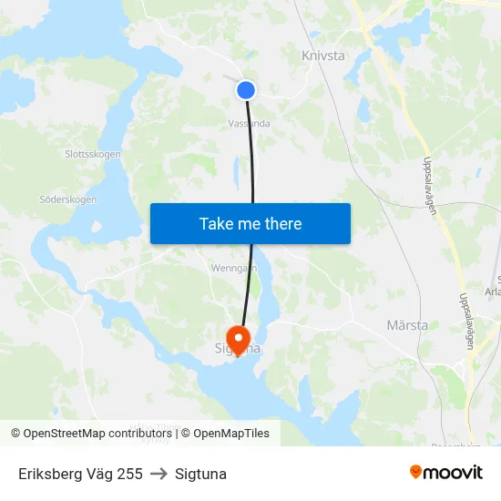 Eriksberg Väg 255 to Sigtuna map