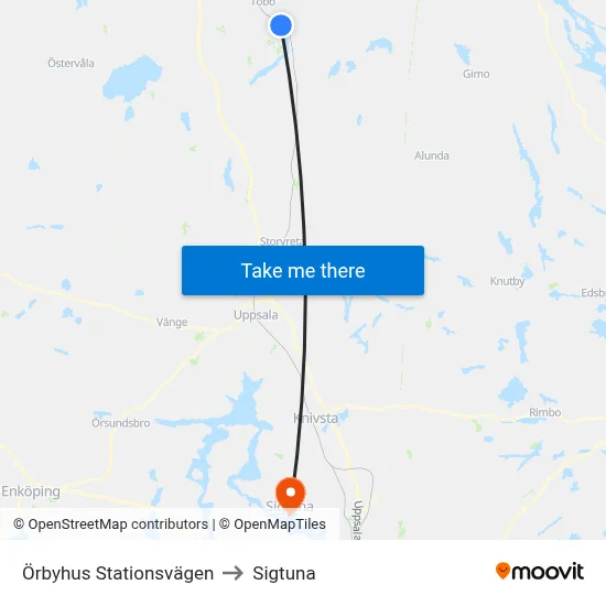Örbyhus Stationsvägen to Sigtuna map