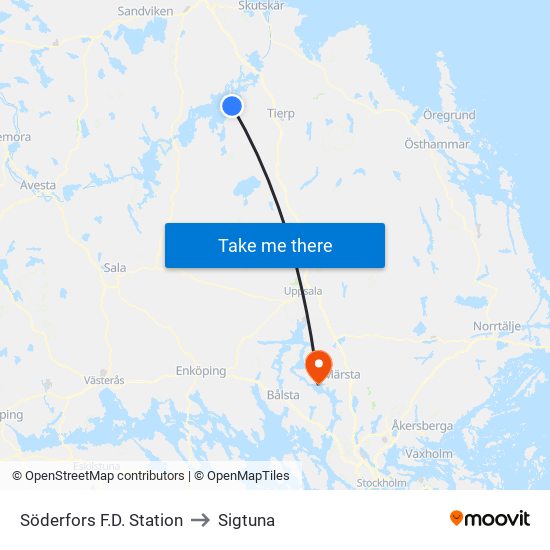 Söderfors F.D. Station to Sigtuna map