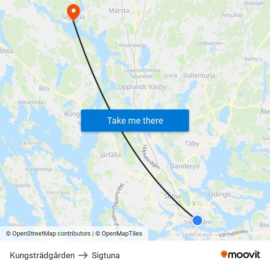 Kungsträdgården to Sigtuna map