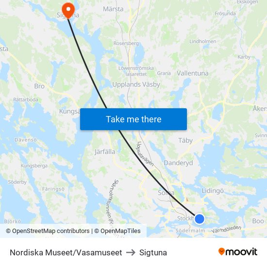 Nordiska Museet/Vasamuseet to Sigtuna map