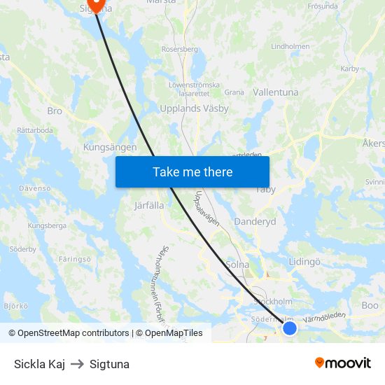 Sickla Kaj to Sigtuna map
