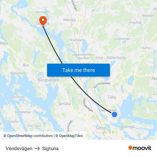 Vendevägen to Sigtuna map
