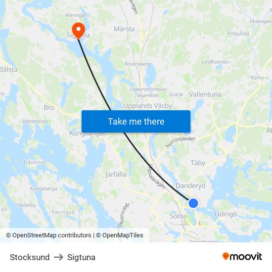 Stocksund to Sigtuna map