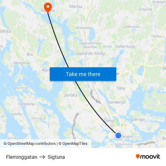 Fleminggatan to Sigtuna map