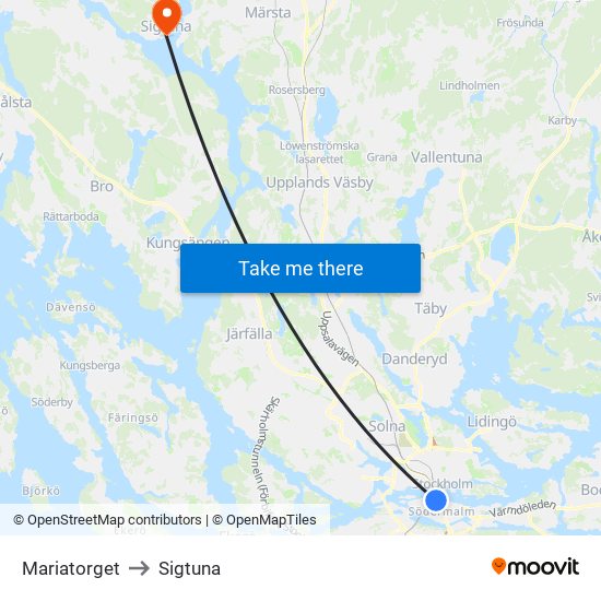 Mariatorget to Sigtuna map