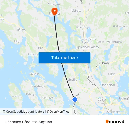 Hässelby Gård to Sigtuna map