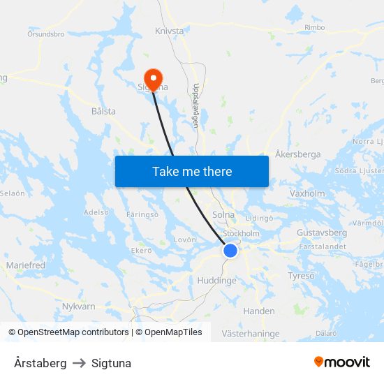 Årstaberg to Sigtuna map