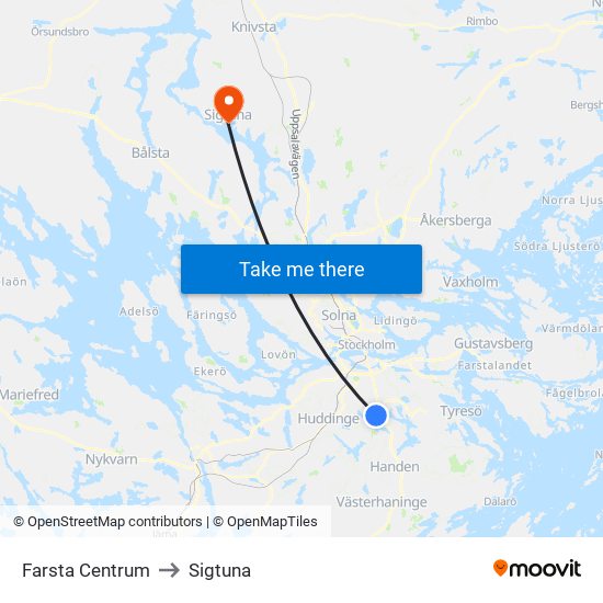 Farsta Centrum to Sigtuna map