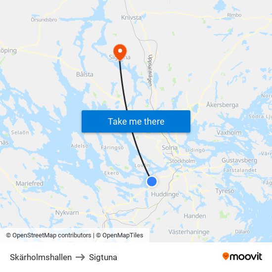 Skärholmshallen to Sigtuna map