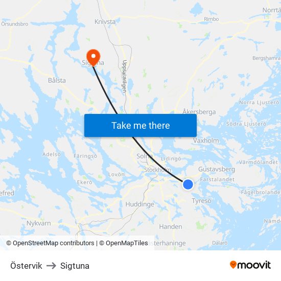 Östervik to Sigtuna map