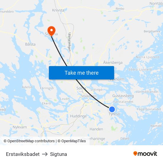 Erstaviksbadet to Sigtuna map