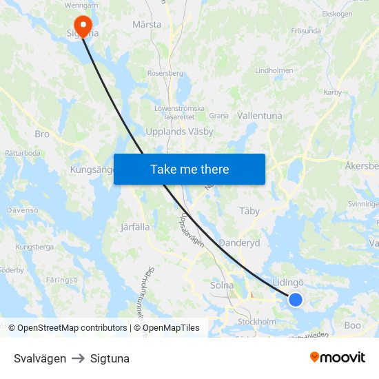 Svalvägen to Sigtuna map