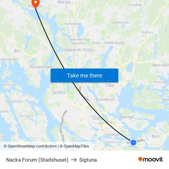 Nacka Forum (Stadshuset) to Sigtuna map