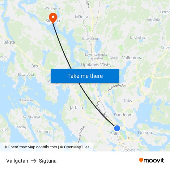 Vallgatan to Sigtuna map