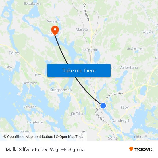 Malla Silfverstolpes Väg to Sigtuna map