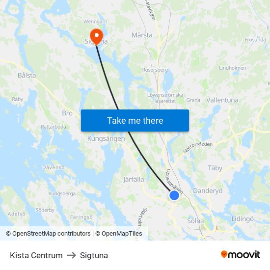 Kista Centrum to Sigtuna map