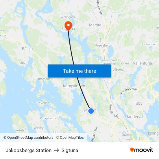 Jakobsbergs Station to Sigtuna map