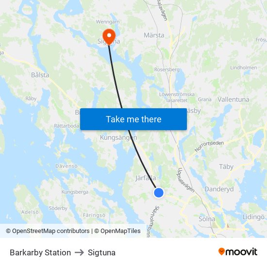 Barkarby Station to Sigtuna map