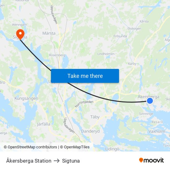 Åkersberga Station to Sigtuna map