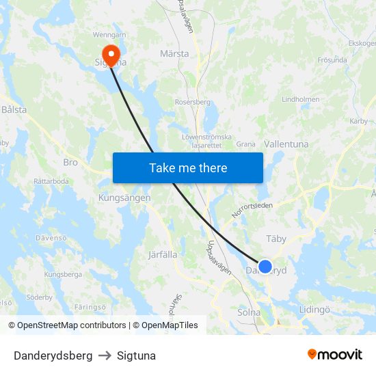 Danderydsberg to Sigtuna map