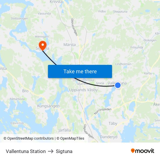 Vallentuna Station to Sigtuna map