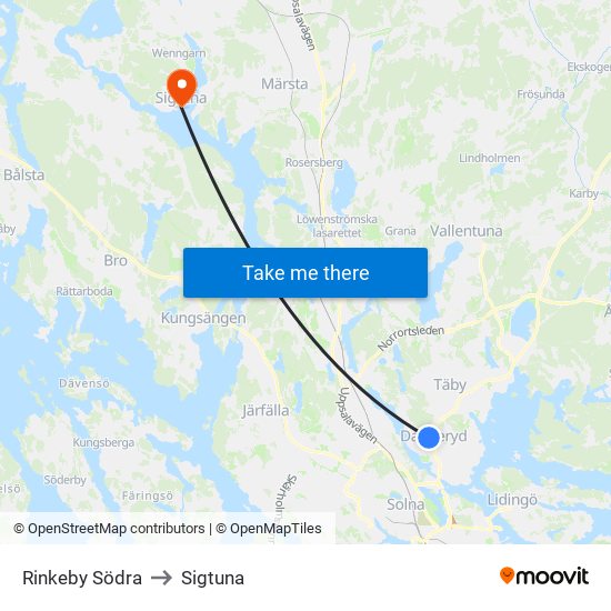 Rinkeby Södra to Sigtuna map