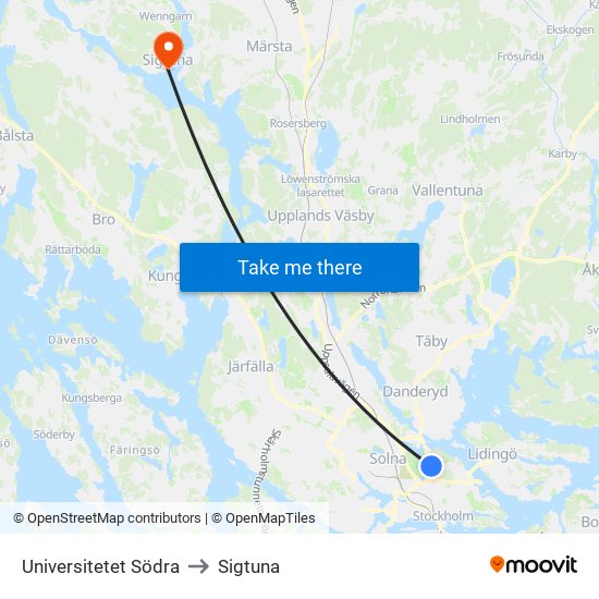Universitetet Södra to Sigtuna map