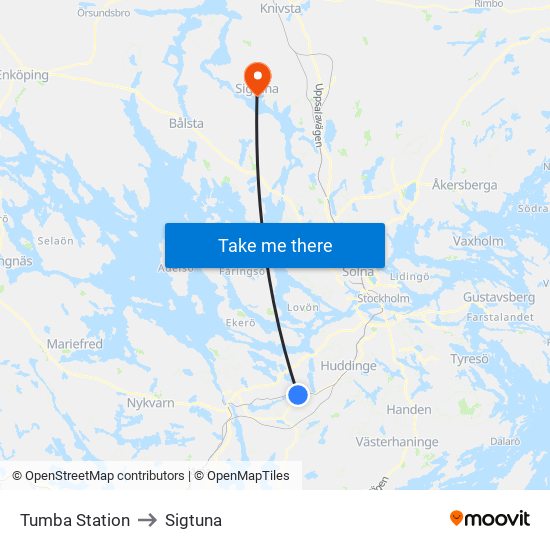 Tumba Station to Sigtuna map