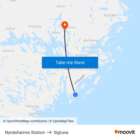 Nynäshamns Station to Sigtuna map