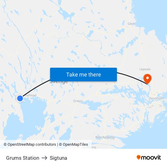 Grums Station to Sigtuna map