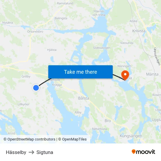 Hässelby to Sigtuna map