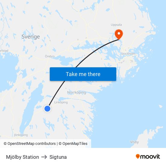 Mjölby Station to Sigtuna map