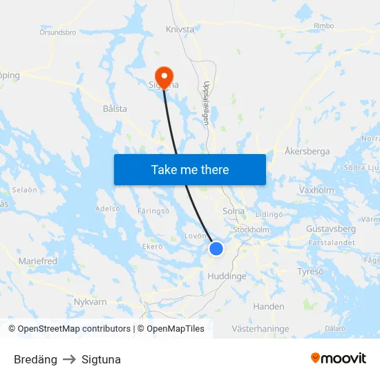 Bredäng to Sigtuna map