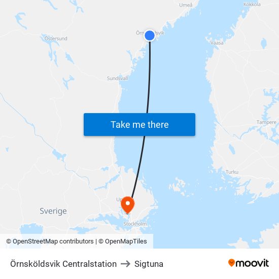 Örnsköldsvik Centralstation to Sigtuna map