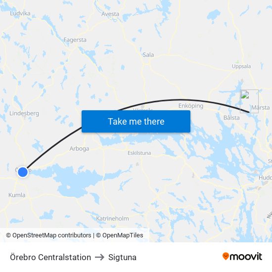 Örebro Centralstation to Sigtuna map